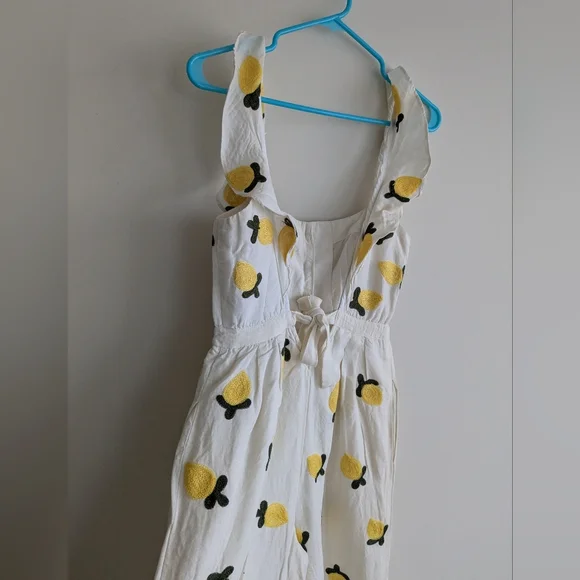 Anthropologie Red Carter Embroidered Lemon Ruffle Wide leg Flare Jumpsuit SMALL - Picture 9 of 15